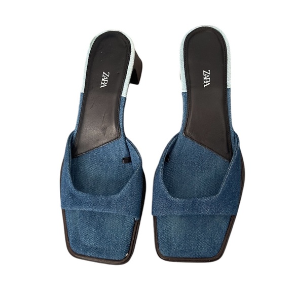 Zara Denim Block Heel Mules - Size 38 (US 7.5-8) - Picture 3 of 4
